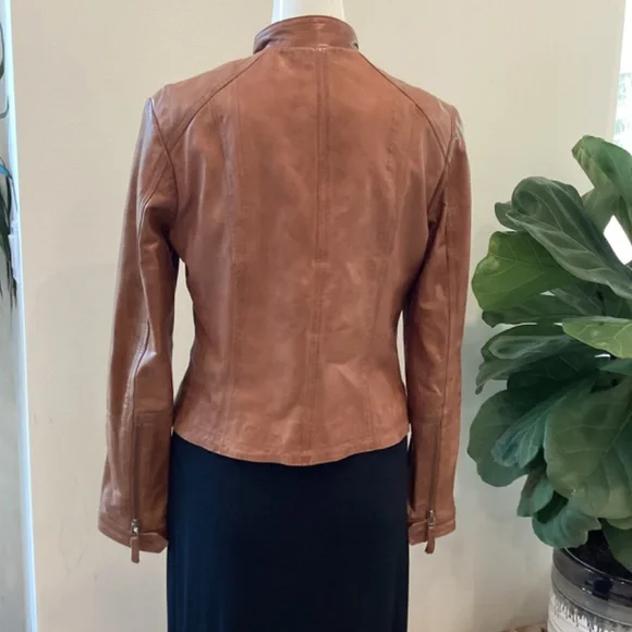 NEW BLACK RIVET CAMEL BROWN BIKER LEATHER JACKET SIZE S - Picture 9 of 16